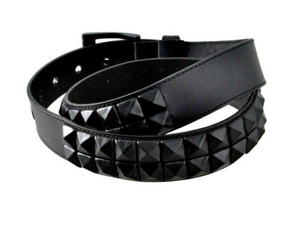 Black Pleather Belt With Black Metal Pyramid Shaped Studs Unisex Fashion/Cosplay